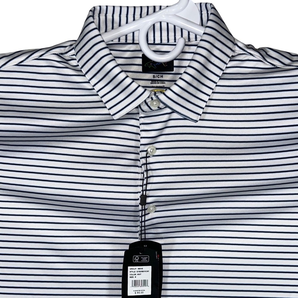 Greg Norman Mens PlayDry Striped Golf Polo Shirt White Navy Blue‎ Size Small New
